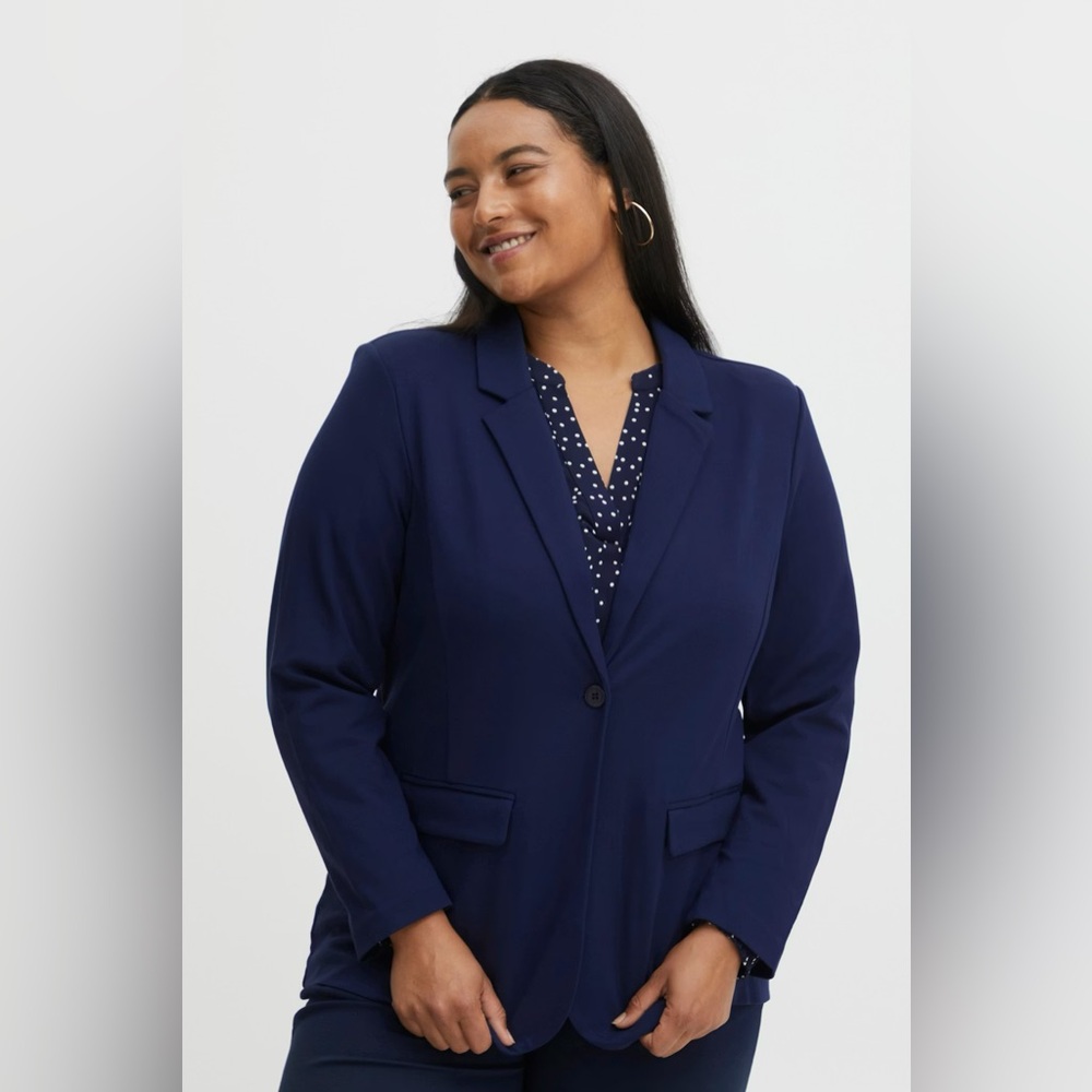 Fransa Plus Size Stretch Casual Blazer  Navy Blue Size US 16 Capsule Career Work